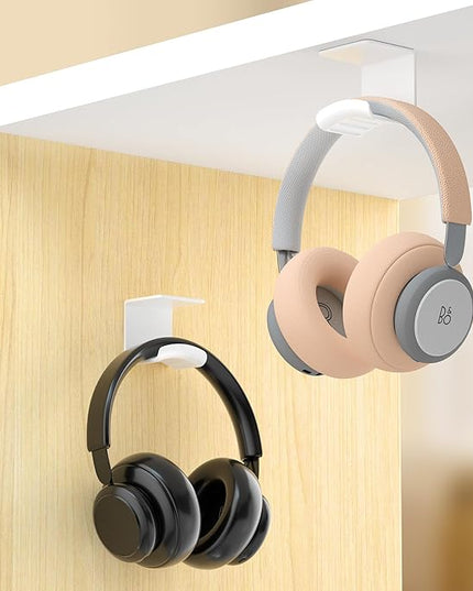 HomeMount Headphone Hook Under Desk - Headphone Holder Under Table, Adhesive Gaming Headphone Stand Hanger Desk Mount for Most Headphone(White-2P) - LeafyLoom