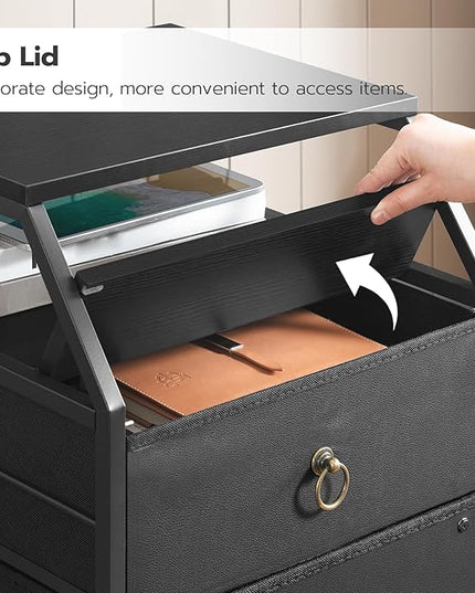 HOOBRO 2-Drawer Mobile File Cabinet, Filing Cabinet with Charging Station, Rolling Printer Stand with Open Storage Shelf, fits A4/Letter-Size for Home Office, Nonwovens Drawer, Black BB10UWJ01 - LeafyLoom