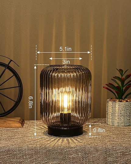 Battery Operated Lamp, Cordless Table Lamps for Home Decor, Battery Powered Nightlight with LED Bulb, Decorative Glass Beside Lamp for Bedroom Living Room-Grey - LeafyLoom