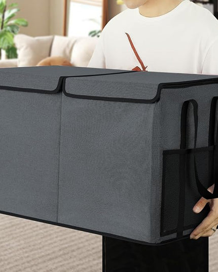 Large Toy Box for Boys Girls Toy Chest Kids Toy Storage Organizer Collapsible Toy Storage Bin Basket with Two Mesh Pockets for Nursery Playroom Bedroom Living Room Organization - LeafyLoom