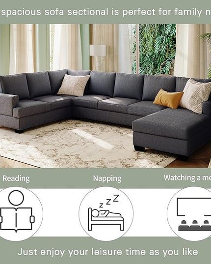 Furniture, Modern Large Upholstered U-Shape, Living Room Sectional Set with Extra Wide Chaise Lounge, Sofas & Couches Grey, Dark Gray-b - LeafyLoom
