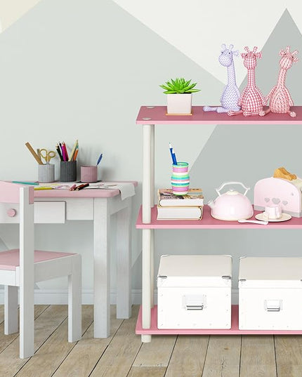 Furinno Turn-N-Tube 3-Tier Compact Multipurpose Shelf Display Rack, Pink/White - LeafyLoom