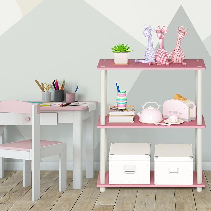 Furinno Turn-N-Tube 3-Tier Compact Multipurpose Shelf Display Rack, Pink/White - LeafyLoom