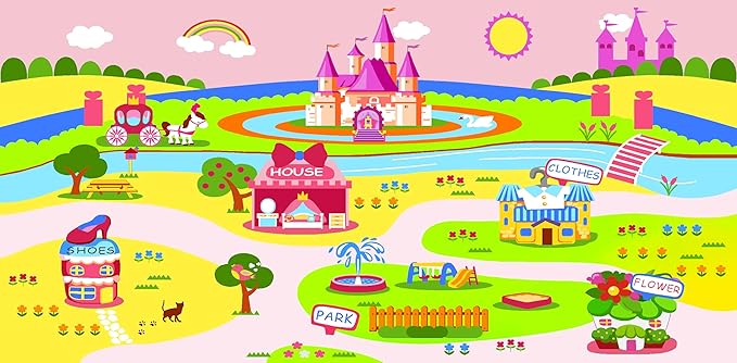 Booooom Jackson Pink Rug for Bedroom Girls,Non Slip Kids Rug Pink Castle Rug,Pink Area Rug, Kids Play Rug,Pink Rug for Kids Room Nursery Playroom Home Decor, Pink Classroom Carpets Preschool,Dorm Rug - LeafyLoom