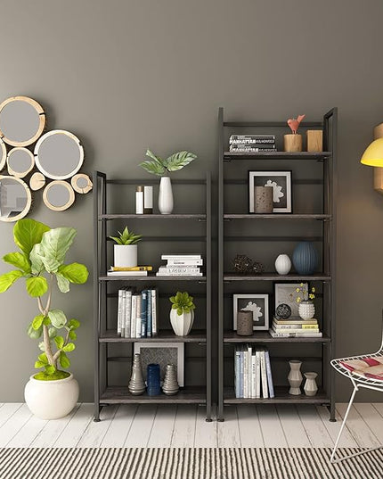 No-Assembly Folding Bookshelf Storage Shelves 5 Tiers Vintage Multifunctional Plant Flower Stand Storage Rack Shelves Bookcase for Home Office (Gray and Black) - LeafyLoom