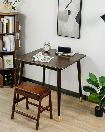 Dining Table 31.5“, Square Small Solid Wood Kitchen Table with Copper Decor for 2, Mid Century Modern Kitchen Dining Table, Oak Finish, Walnut, 31.5 x 31.5 x 29.5 Inch, Walnut - LeafyLoom
