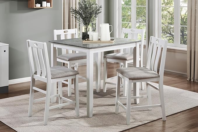 NicBex Dining Table Set Breakfast Nook Table Set Modern 5-Piece Pack Counter Height Set Casual Dining Furniture with 1 Table and Fabric Upholstered 4 Chairs, White - LeafyLoom