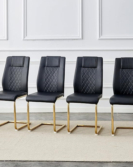 NicBex Dining Chairs Set of 4 Modern Faux Leather High Back Dining Room Kitchen Chairs with Golden Metal Legs,Side Chairs for Dining Room, Kitchen,Living Room, and Restaurants,Black - LeafyLoom
