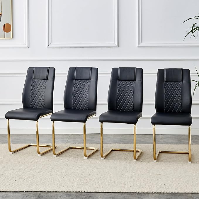 NicBex Dining Chairs Set of 4 Modern Faux Leather High Back Dining Room Kitchen Chairs with Golden Metal Legs,Side Chairs for Dining Room, Kitchen,Living Room, and Restaurants,Black - LeafyLoom