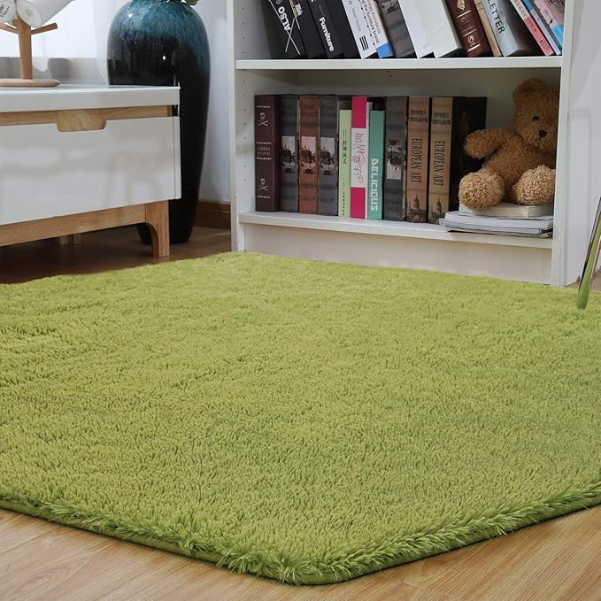junovo Ultra Soft Rug for Nursery Children Room Baby Room Home Decor Dormitory Hexagon Carpet for Playhouse Princess Tent Kids Play Castle, Diameter 4.6 ft, Green - LeafyLoom