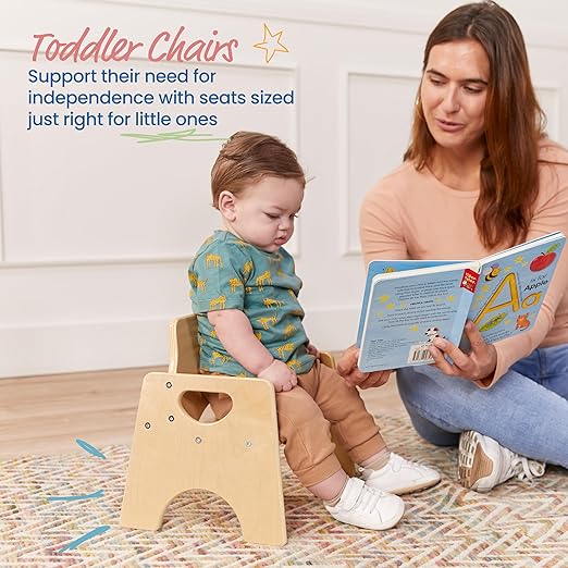 ECR4Kids Stackable Wooden Toddler Chair, 6in, Kids Furniture, Natural, 2-Pack - LeafyLoom