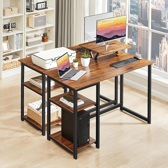GreenForest Computer Desk with Monitor Stand,39 inch Small Desk with Reversible Storage Shelve,Home Office Work Desk for Small Spaces,Easy Assembly,Walnut - LeafyLoom