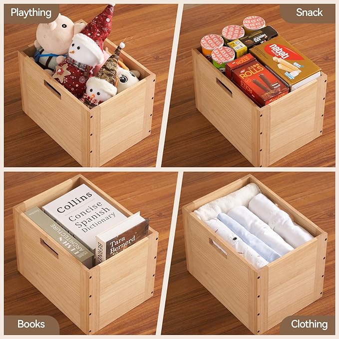 KIRIGEN Stackable Wood Storage Cube /Basket/ Bins Organizer for Home Books Clothes Toy Modular Open Cubby Storage System - Office Cubical Bookcase Closet Shelves C26-NA - LeafyLoom