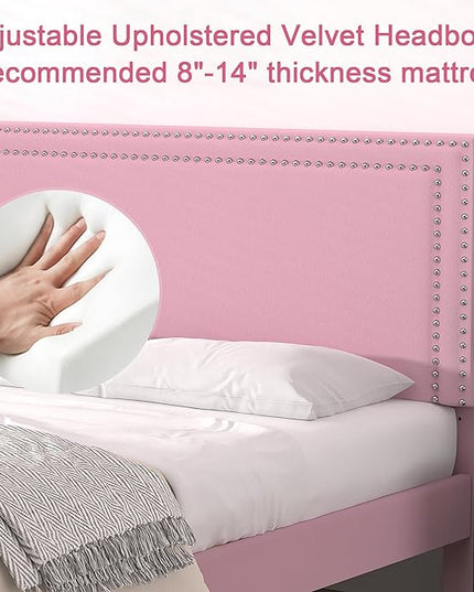 VECELO Queen Size Platform Bed Frame with Height Adjustable Upholstered Headboard, Modern Mattress Foundation,Strong Wood Slat Support, No Box Spring Needed, Easy Assembly - LeafyLoom
