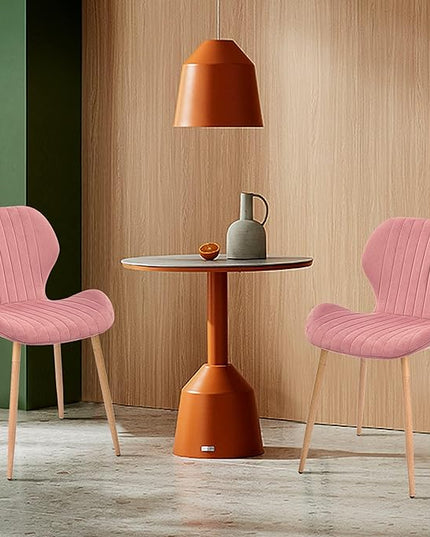 CangLong Dining Chairs Mid Century Modern Leisure Upholstered Metal Legs for Kitchen Living Room, Set of 2, Pink - LeafyLoom