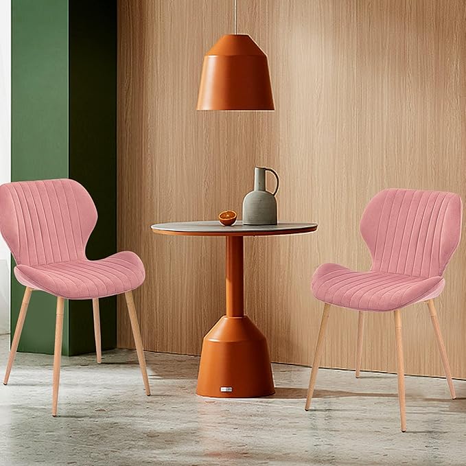 CangLong Dining Chairs Mid Century Modern Leisure Upholstered Metal Legs for Kitchen Living Room, Set of 2, Pink - LeafyLoom