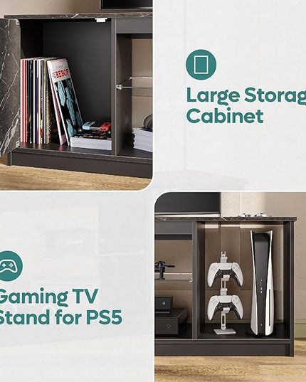Bestier LED TV Stand for 55/60/65 Inch TV, Gaming Entertainment Center with Cabinet for PS5, Modern TV Cabinet with Adjustable Glass Shelves for Living Room, Bedroom 58 Inch,Black Marble - LeafyLoom