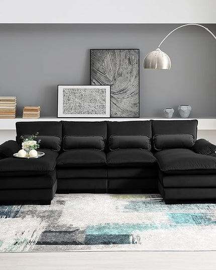 Symmetrical Modular Sectional Sofa with Chaise Lounge, 6 Seater Velvet Upholstered Cloud Couch, U Shaped Oversized Sleeper Sofa&Couches with Thicked Cushion & Detackable Backrest Living Room - LeafyLoom