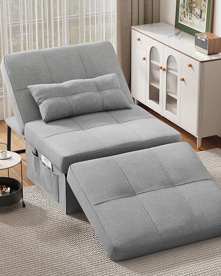 Aiho 4 in 1 Chair Bed, Sleeper Sofa Bed Convertible Chair, Assembly-Free Sofa Chair Bed with Adjustable Backrest Breathable Linen, for Living Room Apartment Office, Light Grey - LeafyLoom