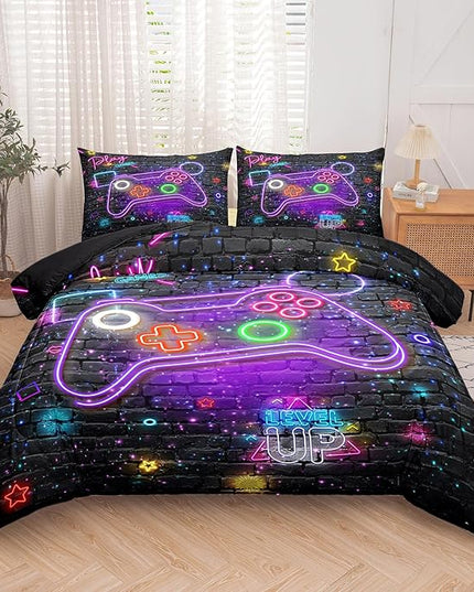Gamer Comforter Sets for Boys, 5 Piece Bed in a Bag Twin, Boys Bedding Set Twin, Kids Bedding Set, Twin Size Comforter Set for Boys with Flat Sheet, Fitted Sheet - LeafyLoom