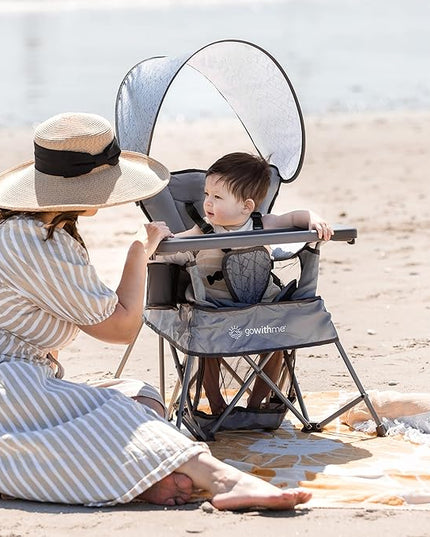 Baby Delight Go with Me Venture Portable Chair | Indoor and Outdoor | Sun Canopy | 3 Child Growth Stages | Elephant Grey - LeafyLoom