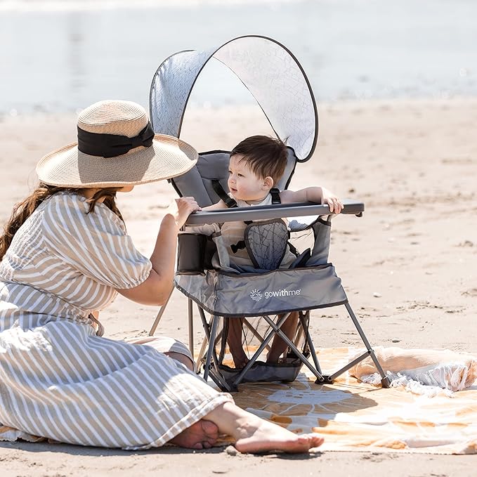 Baby Delight Go with Me Venture Portable Chair | Indoor and Outdoor | Sun Canopy | 3 Child Growth Stages | Elephant Grey - LeafyLoom