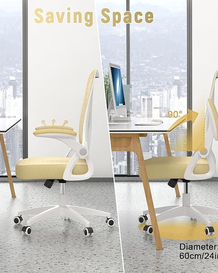 naspaluro Ergonomic Office Chair, Mid Back Desk Chair with Adjustable Height, Flip-Up Arms and Lumbar Support, Breathable Mesh Swivel Computer Chair for Home Study Working/Light Yellow - LeafyLoom