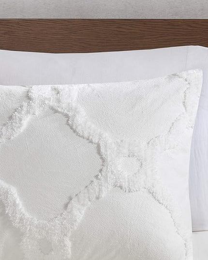 Madison Park Tufted Chenille Cotton Comforter, All Season Bedding Set, Matching Shams, Pacey Shabby Chic, Geometric Ogee Off White King/Cal King(104"x92") 3 Piece - LeafyLoom