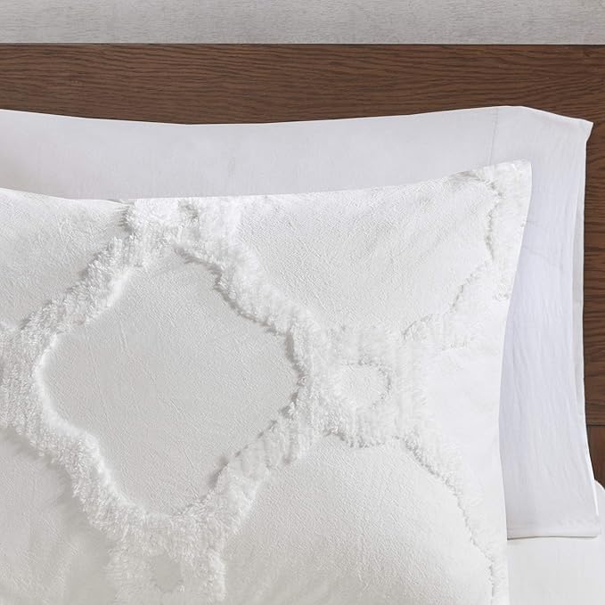 Madison Park Tufted Chenille Cotton Comforter, All Season Bedding Set, Matching Shams, Pacey Shabby Chic, Geometric Ogee Off White King/Cal King(104"x92") 3 Piece - LeafyLoom