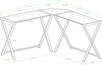 Walker Edison Wright Modern X Leg Glass Top Corner Computer Gaming L Shape Desk Home Office, 51 Inch, White - LeafyLoom