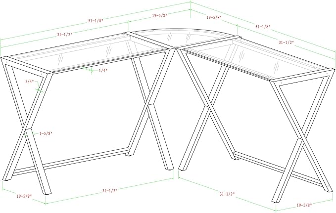Walker Edison Wright Modern X Leg Glass Top Corner Computer Gaming L Shape Desk Home Office, 51 Inch, White - LeafyLoom