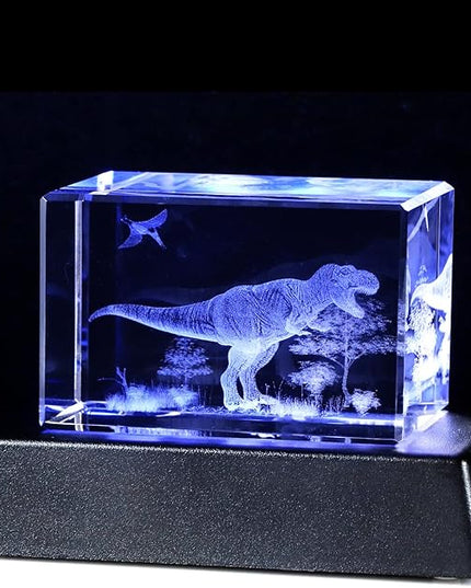 Qianwei Dinosaur Decor Room, Dinosaur Figurine Gifts Decorations Statues Stuff 3D Laser Etched Crystal for Dinosaur Lovers Men Birthday for Best Friend Kids Women Dad Keepsake&Paperweight - LeafyLoom