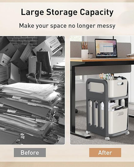 File Cabinet, Easy Assembled Mobile Filing Cabinets with Wheels, 2 Drawer Under Desk Rolling Cart for Home Office Legal/Letter/A4 Size File - LeafyLoom