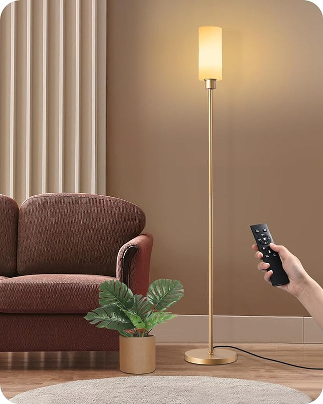 EDISHINE LED Corner Floor Lamp with Glass Lampshade, Modern Dimmable Lamp with Remote, 5 CCT, 65" Tall Standing Light for Living Room, Bedroom, Office, Bulb Included (Gold) - LeafyLoom