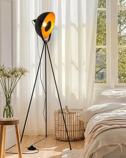 Modern Industrial Tripod LED Satellite Floor Lamp for Living Room, Adjustable Gold Lampshade Spotlight Standing Lamp with Foot Switch, Retro Black E26 Base Floor Light Fixture for Bedroom, Office - LeafyLoom