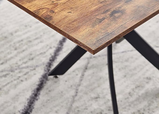 NicBex Dining Table Contemporary Kitchen Table Farmhouse Rustic Rectangle MDF Dining Table, Printed Walnut Table Top and Black Metal Base, Easy Assembly, Walnut - LeafyLoom