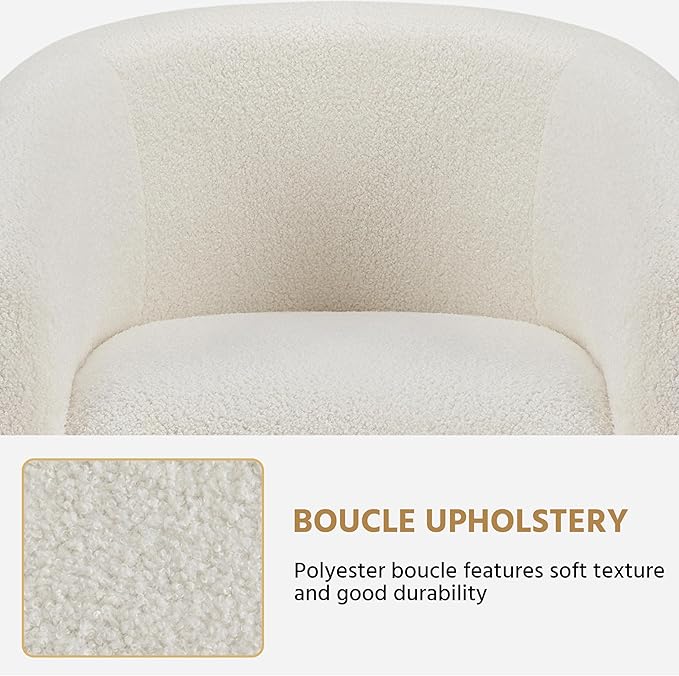 Yaheetech Accent Barrel Chair, Faux Fur Club Chair, Furry Sherpa Elegant and Cozy, Soft Padded Armchair, Suitable for Living Room Bedroom Reception Room Office, Ivory - LeafyLoom