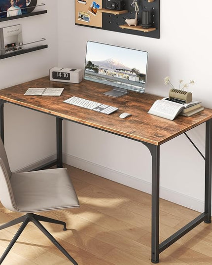 Computer Desk, 40 Inch Office Desk, Gaming Desk with Storage, Writing Desk Work Desk for Home Office, Study, Modern Simple Desk, Large Legroom, Metal Frame, Rustic Brown - LeafyLoom