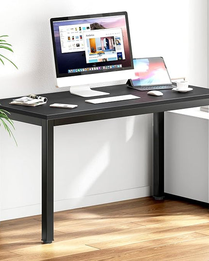DlandHome 47 inches Medium Computer Desk, Composite Wood Board, Decent and Steady Home Office Desk/Workstation/Table, BS1-120BB Black Walnut and Black Legs, 1 Pack - LeafyLoom