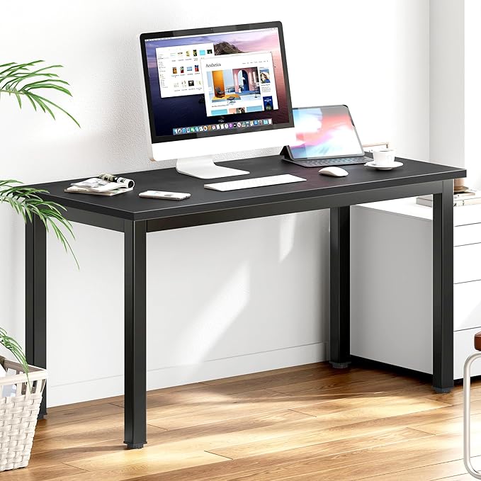 DlandHome 47 inches Medium Computer Desk, Composite Wood Board, Decent and Steady Home Office Desk/Workstation/Table, BS1-120BB Black Walnut and Black Legs, 1 Pack - LeafyLoom