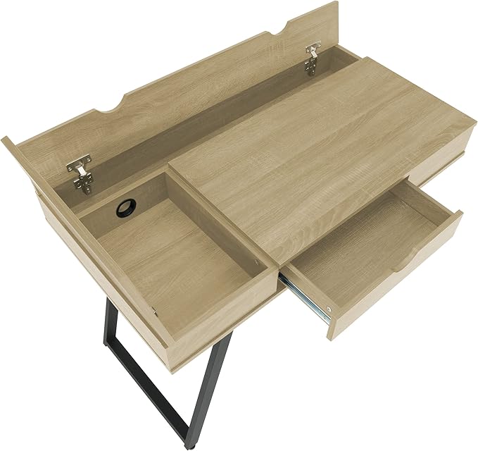 Calico Designs Rockdale Modern Office Writing Laptop Desk with Multiple Storage Compartments, Cord Management and Charging Station, Black/Honey Maple - LeafyLoom