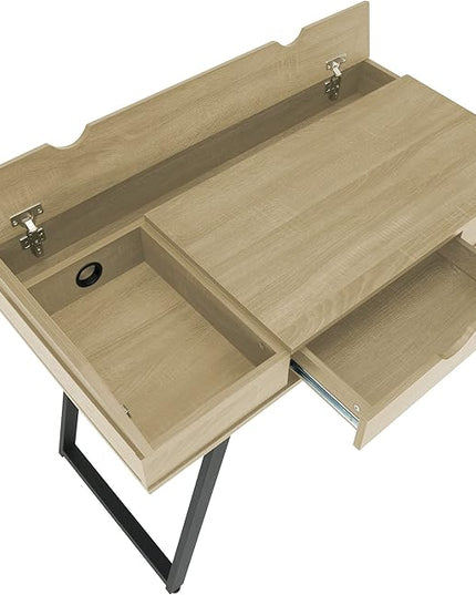Calico Designs Rockdale Modern Office Writing Laptop Desk with Multiple Storage Compartments, Cord Management and Charging Station, Black/Honey Maple - LeafyLoom