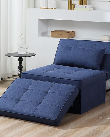 Sofa Bed, 4 in 1 Multi-Function Folding Ottoman Breathable Linen Couch Bed with Adjustable Backrest Modern Convertible Chair for Living Room Apartment Office,Blue - LeafyLoom