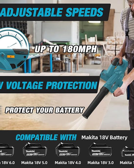Cordless Leaf Blower for Makita 18V Battery,Electric Jobsite Air Blower with Brushless Motor,6 Variable Speed Up to 180MPH,2-in-1 Handle Electric Blower and Vacuum Cleaner(Battery Not Included) - LeafyLoom
