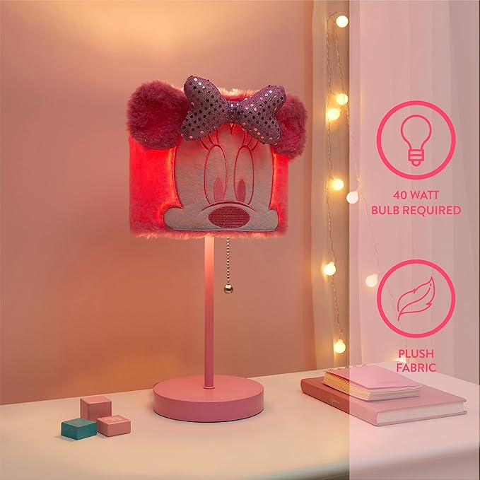 Idea Nuova Disney Minnie Mouse Plush Shade Table Lamp, Pink - LeafyLoom