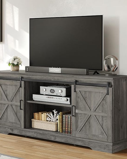 YITAHOME Farmhouse TV Stand for 65/60/55 Inch, Modern Entertainment Center with Sliding Barn Door, Wood TV Media Console Storage TV Cabinet for Living Room for 300lbs, Rustic Grey - LeafyLoom