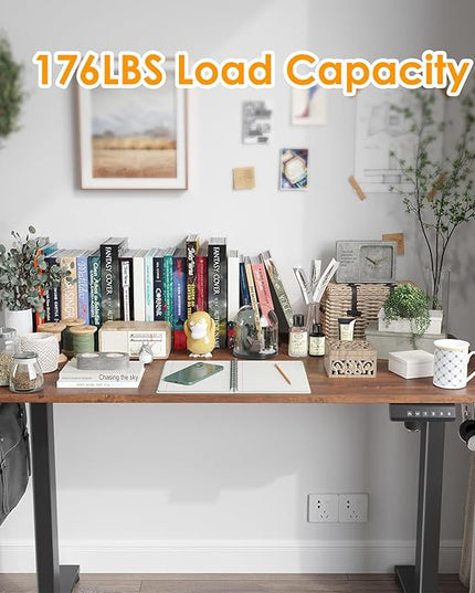 STARY Electric Adjustable Height Sit Stand Home Office Desk with Splice Board, 48x24, Rustic Brown/Black Frame - LeafyLoom