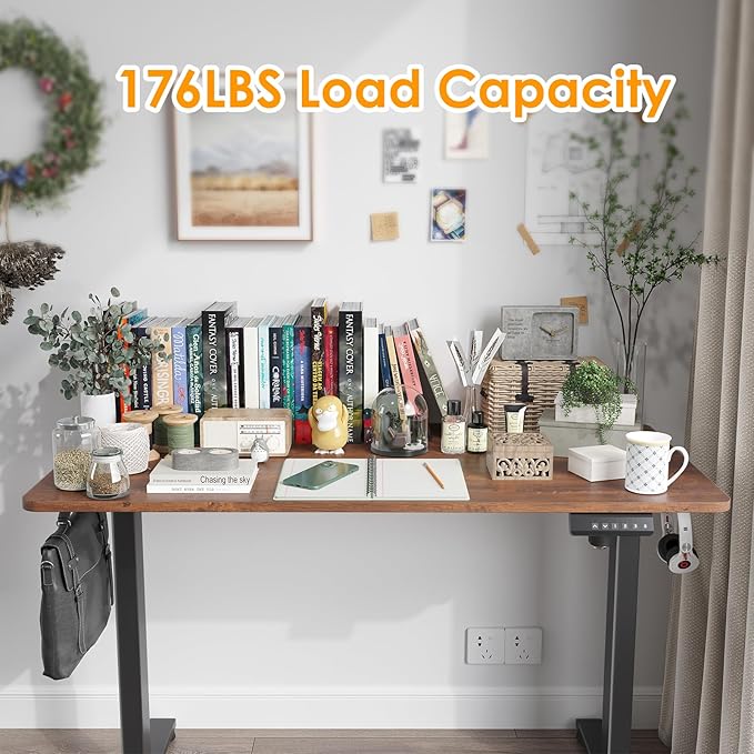 STARY Electric Adjustable Height Sit Stand Home Office Desk with Splice Board, 48x24, Rustic Brown/Black Frame - LeafyLoom