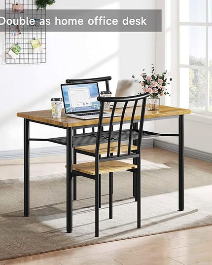 Dining Room Table Set for 4, 46.8" Kitchen Table and Chairs for 4 with Storage Rack, Rustic Kitchen Table Set Metal and Wood Rectangular Dining Table for Breakfast Nook, Kitchen, Living Room - LeafyLoom