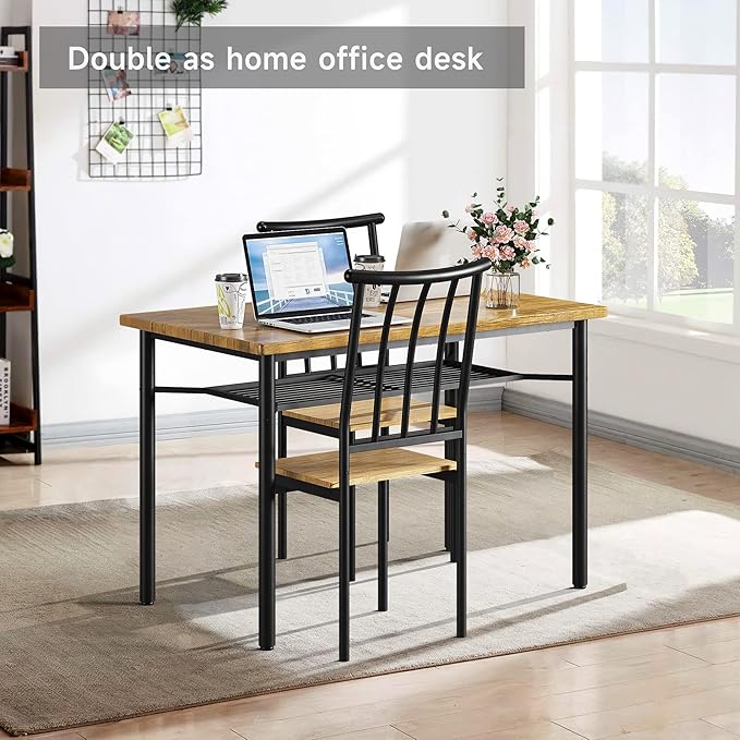 Dining Room Table Set for 4, 46.8" Kitchen Table and Chairs for 4 with Storage Rack, Rustic Kitchen Table Set Metal and Wood Rectangular Dining Table for Breakfast Nook, Kitchen, Living Room - LeafyLoom